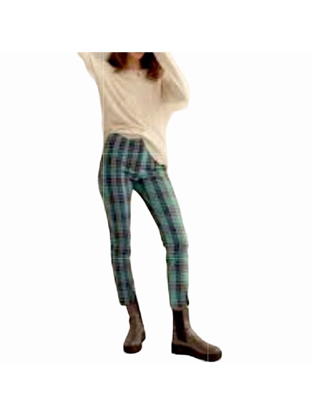 Urban Outfitters Green Plaid Pant High Rise Sz 6 Blue Tartan Front Slit Grungy
